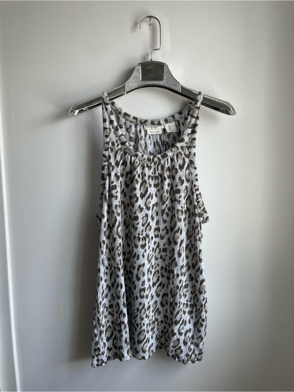 100% Linen Leopard-Print Tank in Gray and Black-size S-Eco-Friendly